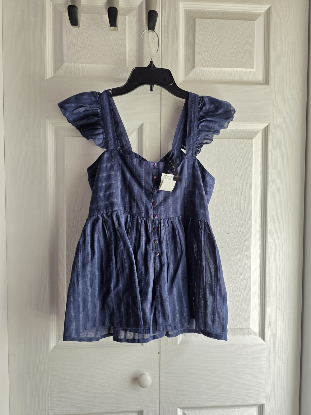 Banjara Navy Ruffle Sleeve Button-Front Sleeveless Top Size XS